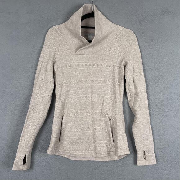 Skyr Sweater Womens Small Beige Funnel Cowl Neck Thumbholes Knit Pullover Top - Picture 1 of 10